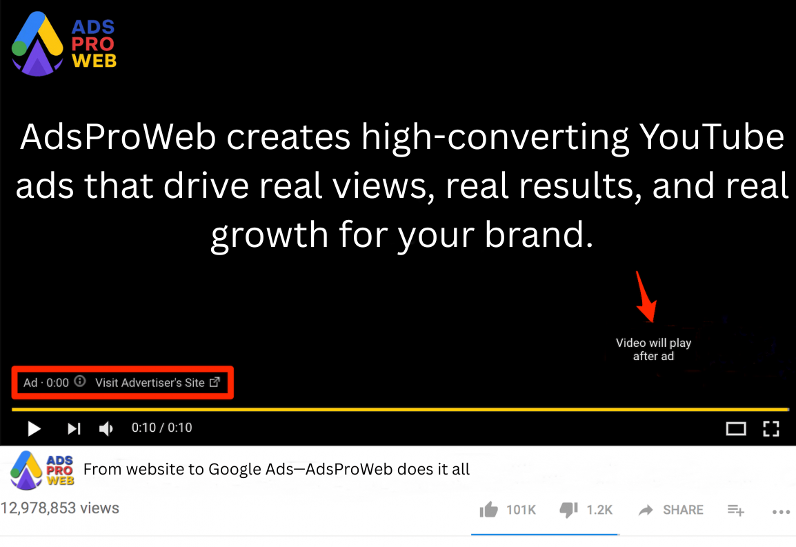 AdsProWeb creates powerful YouTube Ads that boost views, traffic, video creative, and optimization Youtube Ads Expert